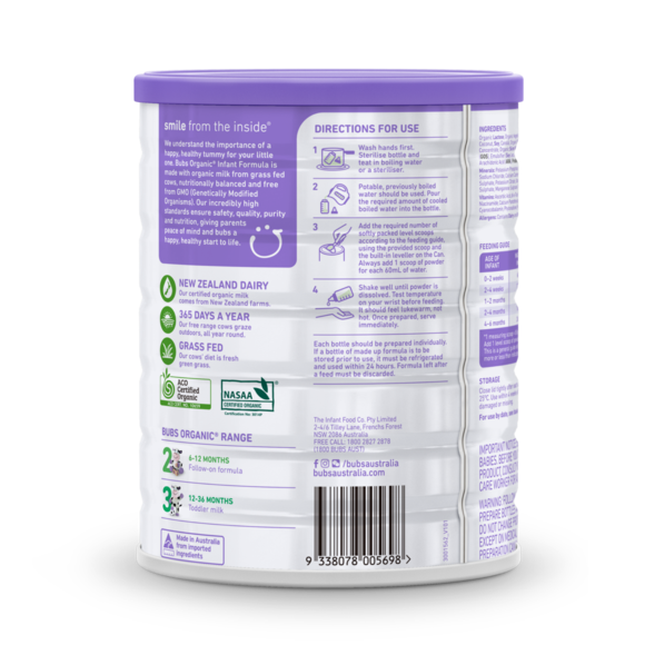 Bubs Organic® Grass Fed Infant Formula Stage 1